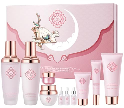Ganoderma Anti-Aging 10-Piece Skincare Set - Hydrating Facial Routine with Niacinamide & Aloe for Women, Sensitive Skin Care, Pamper Gifts for Women for Revitalization and Comfort