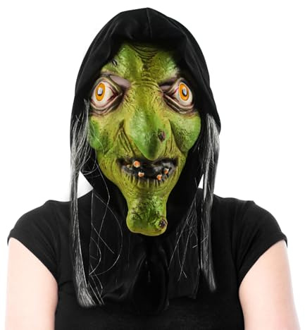 Phlognfy Halloween Hexen Latex Maske, Halloween Gruselige Hexenmaske, für Erwachsene Karneval Partys Cosplay Kostüm Zubehör