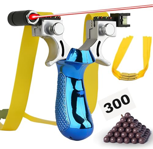 PZCC Professionale Super Clip Slingshot con Banda Elastica, Set di Attrezzatura Sportiva Completo con Gomma di Ricambio e Pallini di Argilla (Resina Blu)
