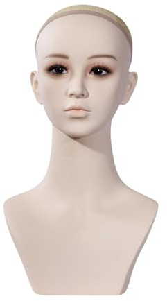 B Baosity Mannequin Tête Femme avec Épaules Support Mannequin Présentoir Perruque Porte Perruque PVC Résistant Adapté à Salon Magasin Maison, Maquillage Nude