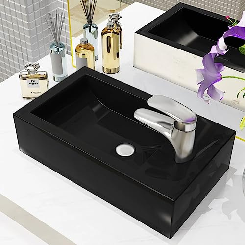 Lavabo Salle de Bain,Vasque avec trou de robinet Céramique Noir 46 x 25,5 x 12 cm,Meuble Lave Main Wc pour Cuisine, Wc d'invités