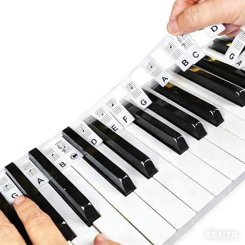 Piano Keyboard Stickers,88-Key Silicone Removable Keyboard Stickers,No Residue Reusable Piano Sticker,Notes Guide for Beginner Full-Size Keyboards for Easy Learning,Kids & Adults (Black)