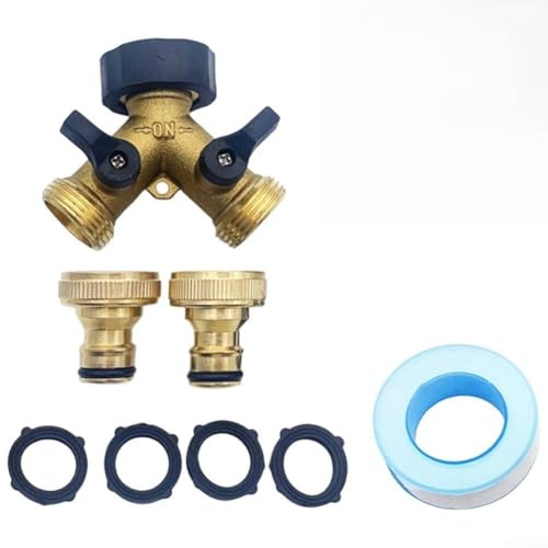2-Way Brass Garden Hose Splitter with Dual Shut-Off Valves and Leak-Proof Rubber Washers for Efficient Watering – Compatible with Standard 3/4-(Standard)