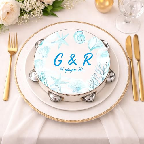 10 Tamburelli Personalizzati Matrimonio, Gadget Evento, Bomboniera, Segnaposto 01 (Design 15, 15cm)