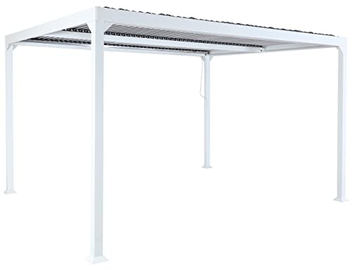 BERLINLODGE Alu Pergola | HxBxT 224x370x300cm | Lamellen-Pavillon Terrassenüberdachung | Weiß | stabiles 8cm-Metall-Gestell