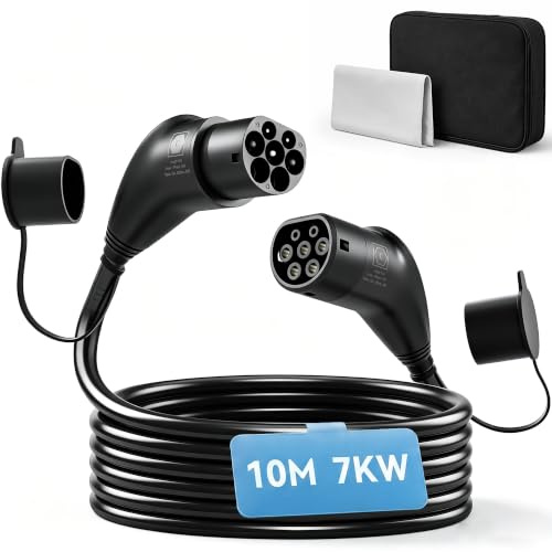 HOMCOM Type 2 EV Charging Cable 7kW 32A Mode 3, 10m, Fast Charging Cord | 1-Phase Type 2 to Type 2 EV Extension Cable, Cleaning Cloth, Storage Bag, for Wallboxes, Charging Stations, for EVs/PHEVs