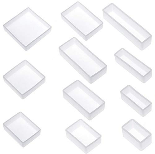 Yalulu Lot de 11 Moule de Résine de Silicone Flexible Rectangle Carré pour DIY Artisanat Fabrication
