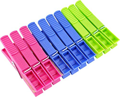 PAMEX Pinzas de Plástico Cora Set 20 Pinzas, 8.9x1.2cm Tamaño, Colores Surtidos, Pinzas Ropa Lavandería de Plástico Grandes Resistentes, 503690