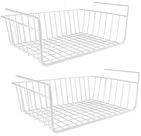 Taylor & Brown Under Shelf Storage Basket, 2-Pack Under Shelf Hanging Metal Wire Storage Basket Organizer for Kitchen, Office, Pantry, Bathroom, Cabinet (White)