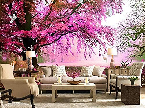 Cherry Tree Sika Deer Dream Mural Wallpaper Modern Wall Wallpaper Wallpaper Grey Wall Sticker Border self Adhesive Brick Bathroom Silver Bedroom Borders Glitter Kitchen Steamer Rose Gold -350cm×256cm