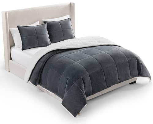 UGG Blissful Queen Comforter Set with 2 Pillow Shams, Reversible Fleece Bed Comforter, Ultra Warm Winter Bed Set, Down Alternative Bedding, Full/Queen Size, Imperial Blue