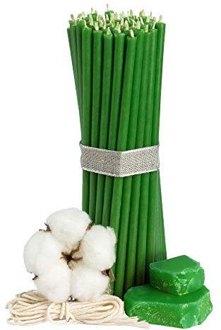 Diveevo Kirchliche Bienenwachskerzen №100-50 Stk. I hochwertige Ritualkerzen L-16,5 cm Ø-5,7 mm I 50 Min Brenndauer in Grün I 200 g dünne Kerzen tropf- & rauchfrei