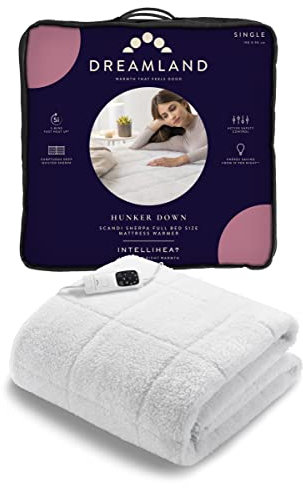 Dreamland Hunker Down Heizdecke, Einzelgröße, Scandi Sherpa, schnelles Aufheizen, Premium-beheizte elektrisch angepasste Unterdecke, 6 Heizstufen, einfach anzubringende Riemen, maschinenwaschbar,