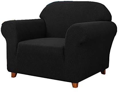 SAMSTEX Stilvoller 1-Sitzer-Sofabezug, dehnbar, 1-teilig, hochdehnbar, maschinenwaschbar, rutschfest, dick, weich, für Sessel, Sofaschutz (1-Sitzer, Schwarz)
