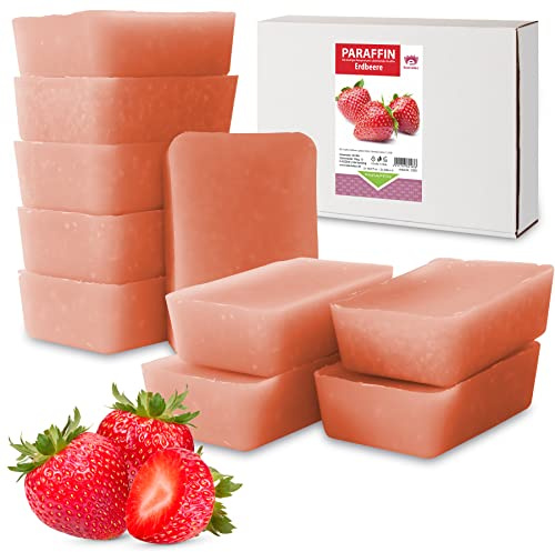 Kosmetex Paraffinbad Strawberry Erdbeere – Paraffin-Wärmebad für Hände + Füße – Paraffinwachs – Paraffin-Block für Wachserwärmer – Wachsbad (10x 500ml)