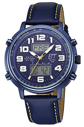 ETT Eco Tech Time Funk Solar Weltzeit Herren Uhr Chronograph mit Leder Armband EGS-11450-32L