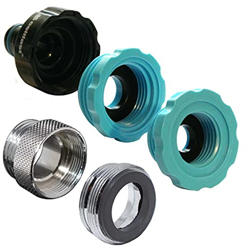 Adapter 5 Fach für Wasserhahn Schlauchanschluss 3/4 Zoll, 1/2 Zoll und 1 Zoll Außengewinde | M 22x1 + M 24x1 Metall-Feingewinde | Gardena kompatibel | für haushaltsübliche Wasserhähne in Garage, Bad