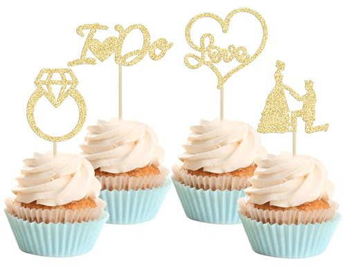 Gyufise Love I Do Cupcake Toppers Glitter Diamond Ring Propose Cupcake Picks Bridal Shower Wedding Engagement Party Cake Decorations Supplies Gold 24 Pack