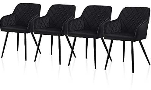 TUKAILAI Esszimmerstühle 4er Set aus Samt, Küchenstuhl Polsterstuhl Wohnzimmerstuhl Sessel mit Armlehnen Rückenlehne Metallbeinen, für Küche Esszimmer Wohnzimmer Lounge,Schwarz