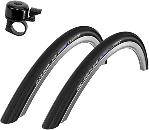 2 x Schwalbe Lugano 28 Rennradreifen K-Guard Fahrrad Mantel Decke in schwarz 700 x 33C (32-622) inkl. Fahrradklingel