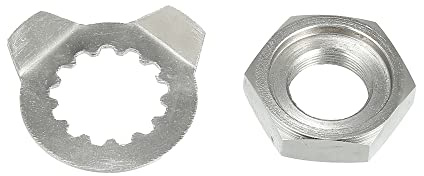 Motoforti 2 Piezas Frente Piñón Soporte Bloqueo Tuerca y Perno Arandela 90215-21256 | Color Plateado, Material Acero, Oe 90215-21256/90179-18020, Tamaño Tuerca 3.5X1.7Cm Arandela 3.6X0.7Cm
