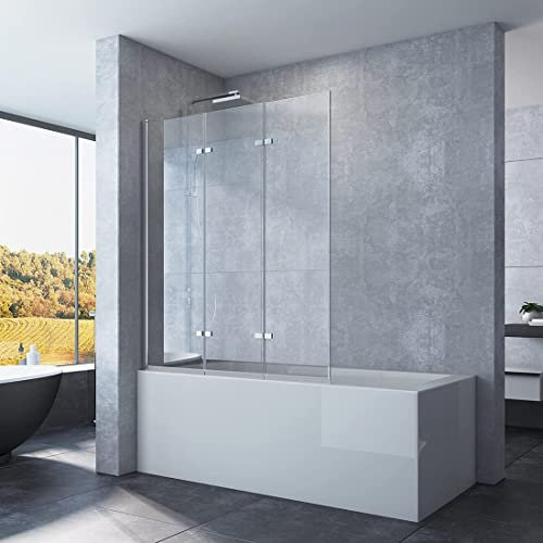 S'AFIELINA Duschtrennwand für Badewanne 3-teilig Faltbar Nano Duschabtrennung Badewanne 130x140 cm Duschwand mit 6mm ESG-Klares Sicherheitsglas