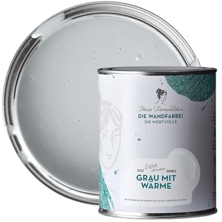 MissPompadour edelmatte Wandfarbe Grau mit Wärme 1L - sehr hohe Deckkraft - geruchsneutrale, spritzfreie Farbe - atmungsaktive, wasserbasierte Innenfarbe/Deckenfarbe - Die Wertvolle