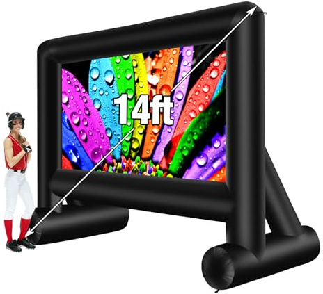 AZXRHWYGS 14 Feet Indoor and Outdoor Inflatable Blow up Mega Movie Projector Screen with Carry Bag for Front and Rear Projection