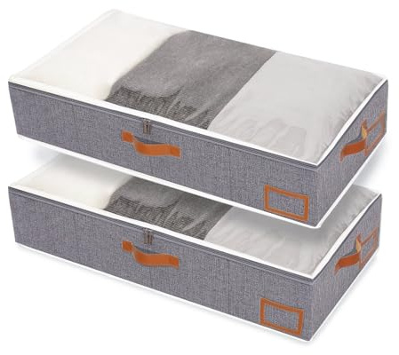 Yawinhe 27L Unterbett Aufbewahrungsbox,2 Stück Unterbettkommode,Grau | Unterbett-Aufbewahrungstasche mit Klarem Fenster,Kleideraufbewahrung mit Classification Card Slot,Aufbewahrung Kleidung