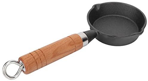 YWBL-WH Padella in Ghisa Mini 10 cm Antiaderente con Manico in Legno per Uova Frittate e da Campeggio per Colazione e Avventure Outdoor