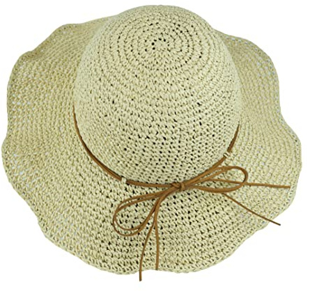 Damen-Sonnenhut, breite Krempe, Strandhut, atmungsaktiv, UV-Schutzfaktor 50+, Strohhut, faltbar, verstaubar, Sommer-Outdoor-Kappe, Beige, Einheitsgröße