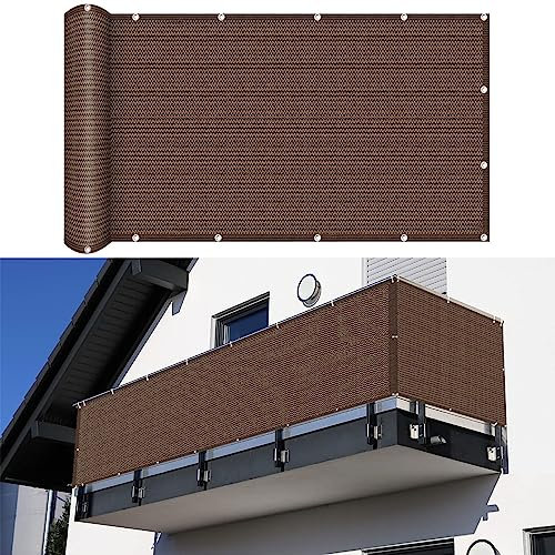 Balkonbespannung 90 x 850 cm Windschutz Staubschutz Wetterfest Balkonverkleidung mit Kabelbinder Ohne Bohren für Garten Balkon Terrasse Outdoor, Braun