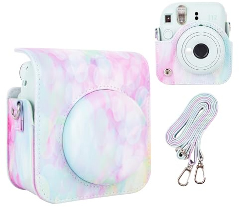 HIYQIN Housse de Protection pour Appareil Photo Instantané Fuji Instax Mini 12, Housse Coloré pour Polaroid Instax Mini 12 avec Bandoulière Réglable - Bulle de rêve
