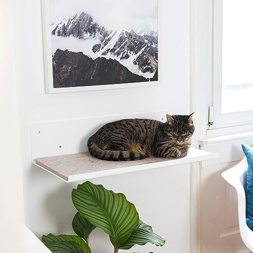 LucyBalu® Straight Wandbett Katzen Filzbezug Weiß | Freischwebender Schlafplatz für die Wand, robuste Metallhalterung, mit Filz-Bezug