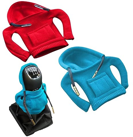 WUDQIJI Auto Schaltknauf Abdeckung 2 Stück Schaltknauf Hoodie Schalthebel überzug Gangschaltung Hoodie-Abdeckung staubdichter Schutz für Auto Dekoratives(rot,blau)