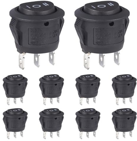 VEXUNGA Interruptor Basculante Redondo 6A 250VAC 10A 125VAC 3Posiciones 3Pines Interruptores Conmutador Palanca ON/OFF/ON Negro para Coche Moto Electrodomésticos (10 Piezas)