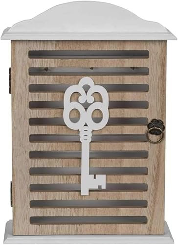 Avilia Cassetta Appendibile Portachiavi con Decorazione Chiave - Armadietto per Chiavi Design Retrò in Legno, Marrone e Bianco, 6x19x28.5cm: Organizzazione Elegante e Sicura