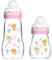 MAM Feel Good Glass Baby Bottle Pack of 2 (170 ml & 260 ml), with Teat 1 Slow Flow for Newborns, Pink