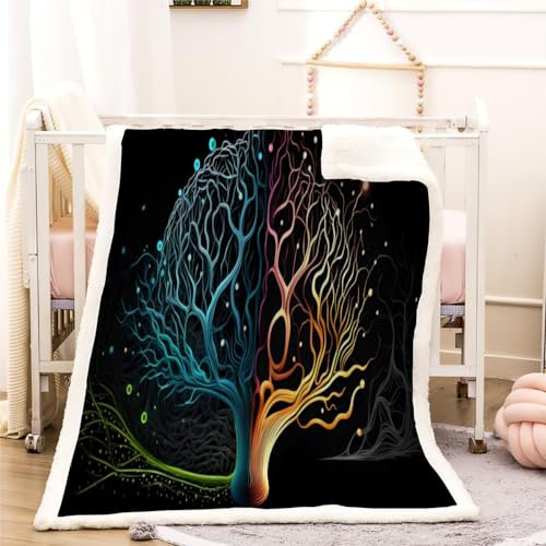 Lebensbaum Kinderdecke Wohndecke Sternenklarer Himmel Flanell Fleece Kuscheldecke Flauschig 100x130cm Weiche Warme Sherpa Decke Gemütlich Leicht Sofadecke für Mädchen Jungen Couch Bett Decke