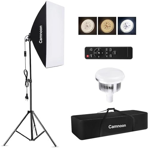 Camnoon Softbox Lighting Kit, Studio Photography Kit with 85W 2800K-5700K Bi-Color Temperature LED Light, 1x19.7x27.5in Softbox, 1x2M Light Stand, Carrying Bag for Studio Portrait/Photo/Video