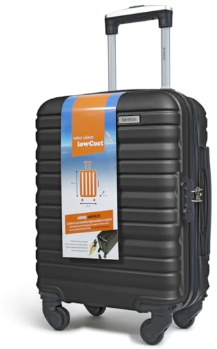 KINSTON Maleta de Cabina para EasyJet 4 Ruedas Desmontables Tamaño LowCost - Equipaje de Mano Ligero y Duradero, Ruedas Giratorias Extraíbles - Negro