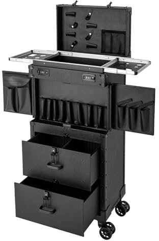 Kosmetikkoffer Trolley, 4-in-1 Schminkkoffer Groß, Beauty Make-up Case Rollkoffer, mit Zahlenschlössern und Schlüsselschlössern-360°Drehbare Rollen, Multikoffer Ideal für Reisen, Friseure, Visagisten