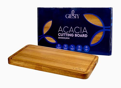 Giesty® Skärbräda, choppboard, akacia och rött trä, naturligt trä (akaciaträ, 52 x 30 x 3,5 cm)