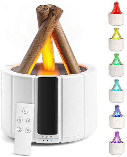 Bonfire Diffuser - 2024 Best Bonfire Humidifier, Lagerfeuer Diffusor, 7 LED Aroma Diffuser Ätherische Öle Luftbefeuchter, Timer & Automatische Abschaltung, Cool Mist Luftbefeuchter für Haus (Weiß)