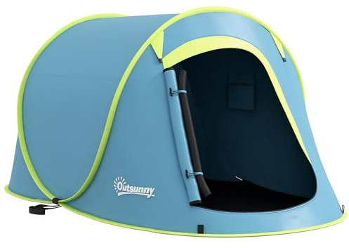 Outsunny Tenda da Campeggio Impermeabile 2000mm, Tenda Pop Up con Accessori e Borsa di Trasporto, 245x148x105 cm, Blu