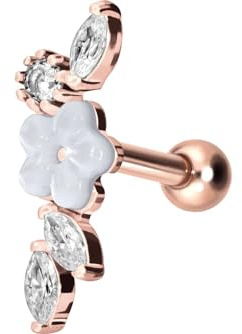 PIERCINGLINE Chirurgenstahl Ohrpiercing BLUME + KRISTALLBLÄTTER Piercing Ohr Helix Lobe Farbauswahl