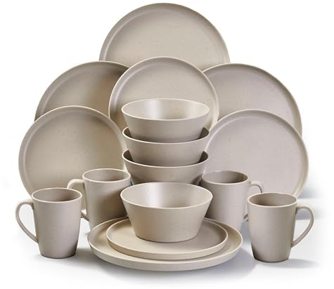Hi-Gear 16 Piece Melamine Tableware Set with Dinner Plates, Side Plates, Bowls & Mugs Lightweight, Durable & Easy to Clean, Ideal for Camping, Picnics & Outdoor Dining