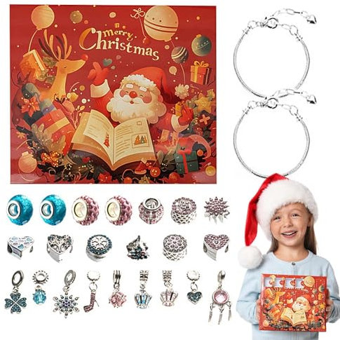 Schmuck Adventskalender 2024,Adventskalender 2024 für Mädchen,Schmuckherstellung Armbänder Adventskalender 2024 - Weihnachtsschmuckset aus legiertem Material für Weihnachten, Geburtstag, Kindertag