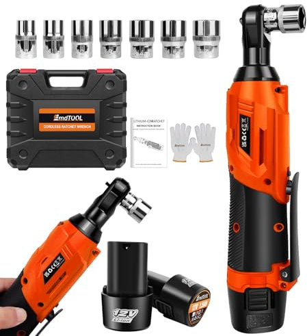 VickyHome 3/8 Inch Cordless Ratchet Electric Ratchet, 40N.m Torque Setting Ratchet Wrench Cordless Ratchet Wrench 230RPM Cordless Impact Wrench with 2x1500mAh Batteries, Fast Charger, Orange