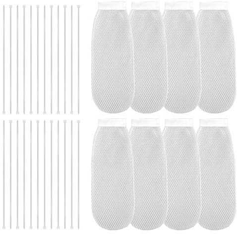 8pcs Lint Traps for Washing Machine Hose & 24pcs Cable Ties, Thick Laundry Lint Trap Washer Lint Catcher Mesh Laundry Lint Collector for Home Sink Drain System Hose Screen Filter (White)
